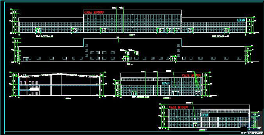 Чертеж фасада торгового центра сборных стальных конструкций