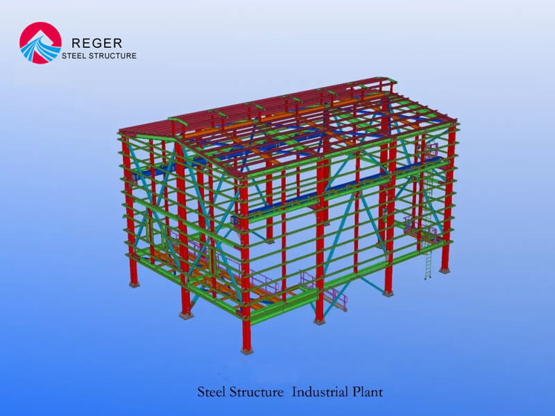 Модель Tekla здания промышленного предприятия стальной конструкции