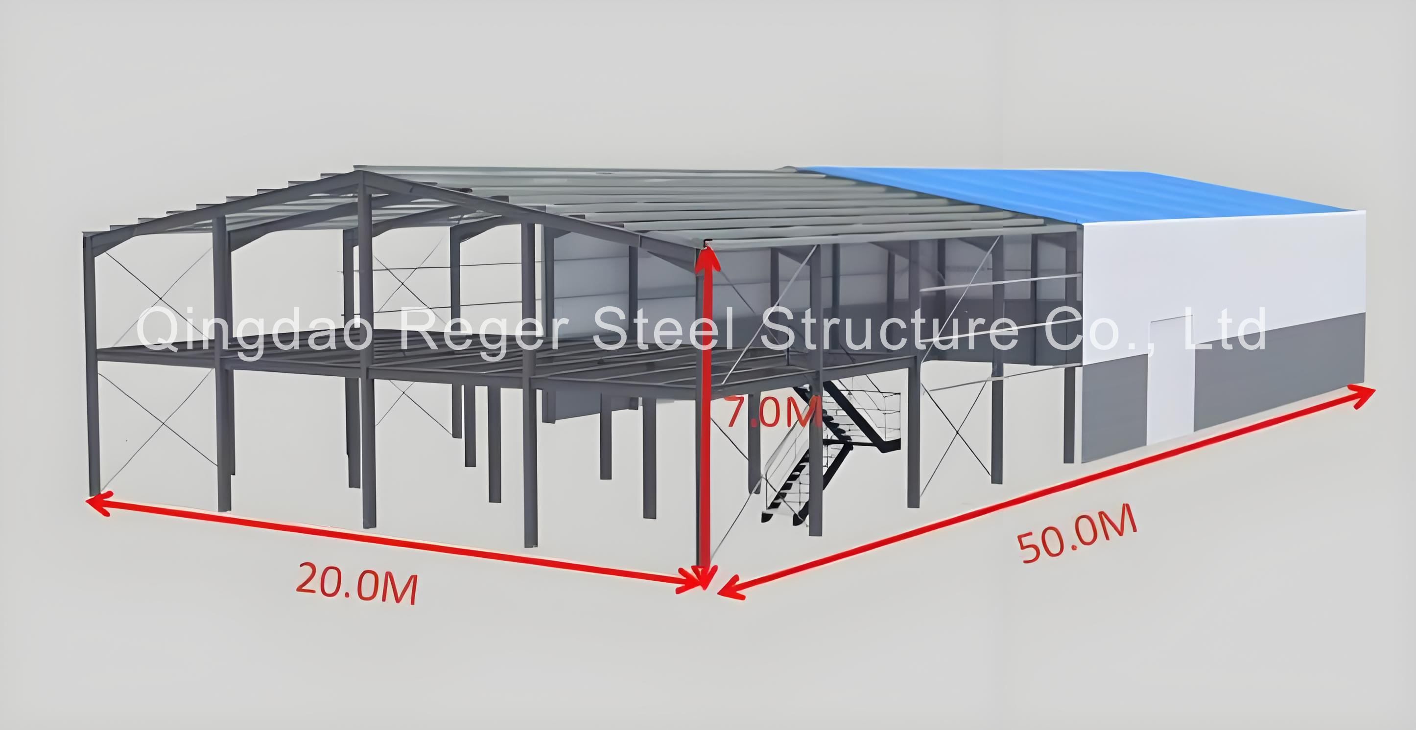 Сборный стальной склад площадью 1000 кв.м. с частичным двухэтажным офисом